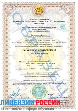 Образец сертификата соответствия Саров Сертификат ISO 14001